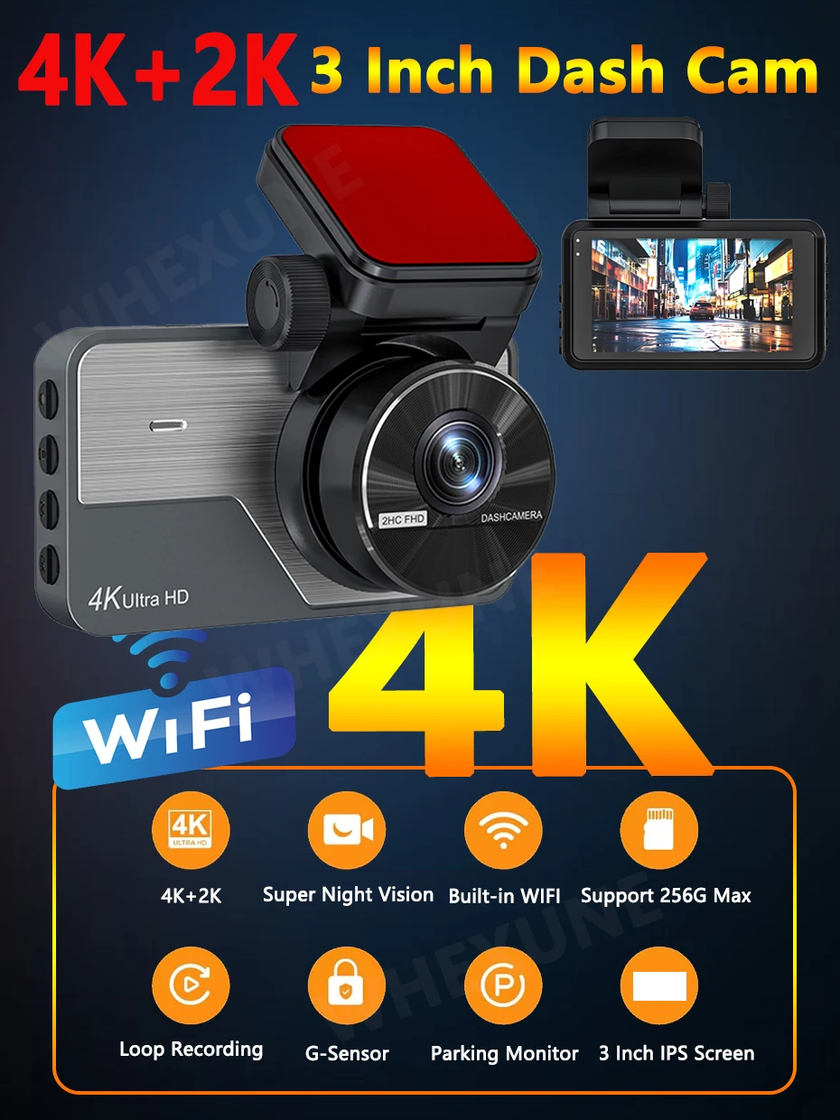 Description Picture 3 of itemWIFI Dash Cam Front and Rear: 4K+2K FHD Dual Dash Camera for Cars, Car Camera 3" IPS Screen, UHD 2160P Night Vision,App Control