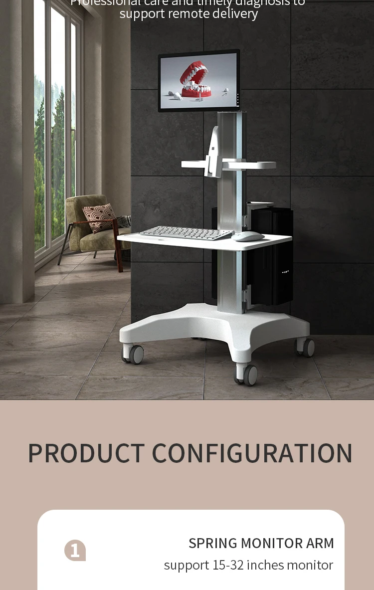 GISTAR Medizinischer Trolley, Dentallaborausrüstung, geräuschloses Rad, oraler Scanner-Halter, Host/Monitor, mobiler Wagen mit Bremse/Buchse – Detail 5