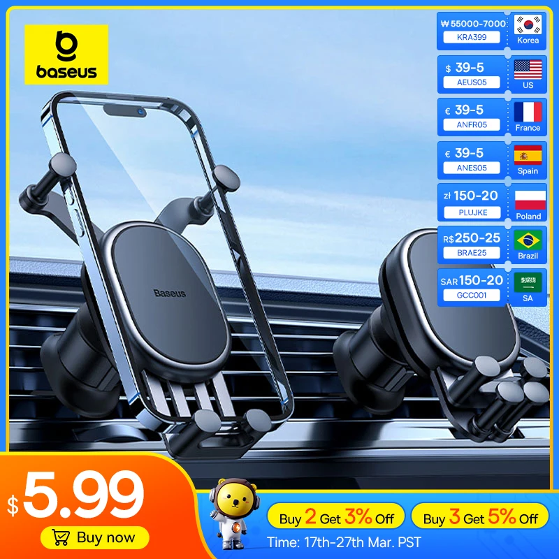 Baseus Car Phone Holder Gravity Auto Restorable in Car Air Vent