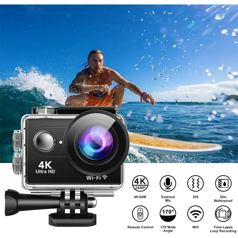 레가톤 4K 60fps 액션 카메라 S9R WiFi 2인치 LCD 30M 방수 170도 광각 리모컨 헬멧 자전거 비디오 카메라 아웃도어 스포츠캠