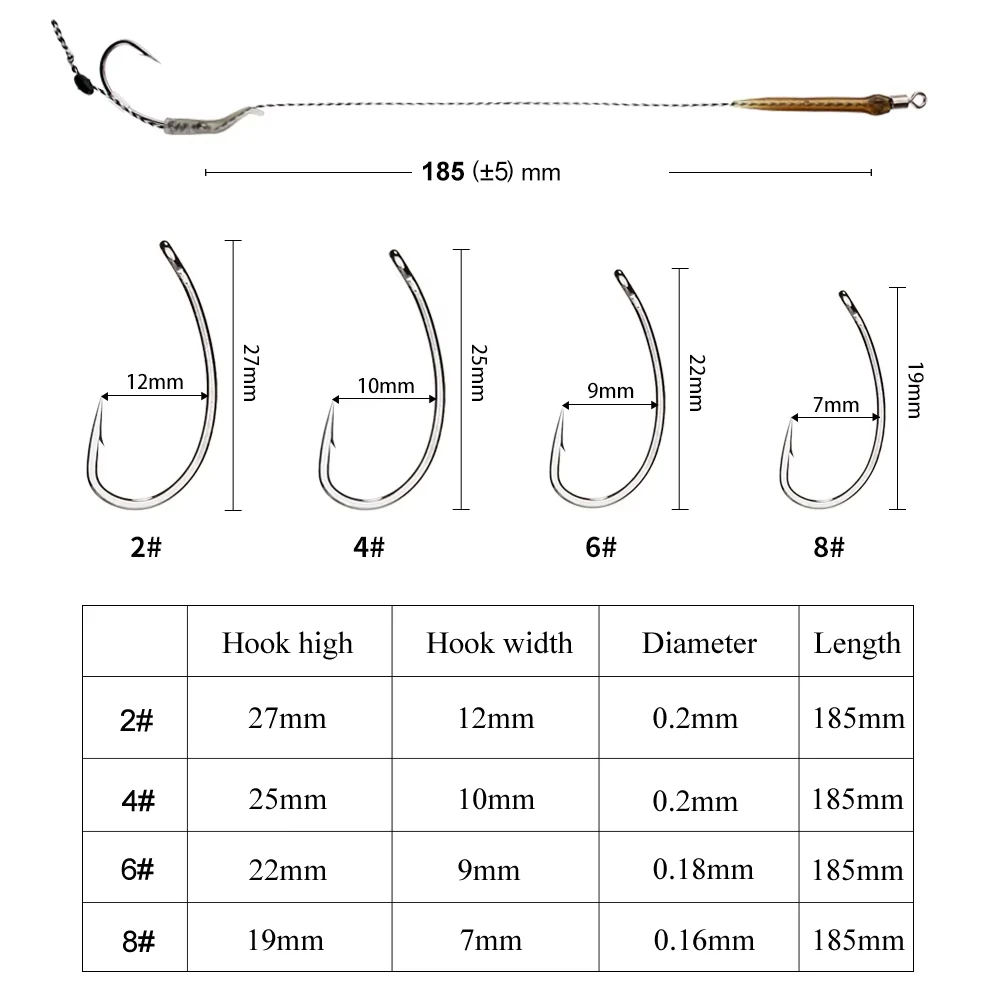 Montages carp fishing prêts à pêcher - 6 hair rigs avec ligne pour bouillettes