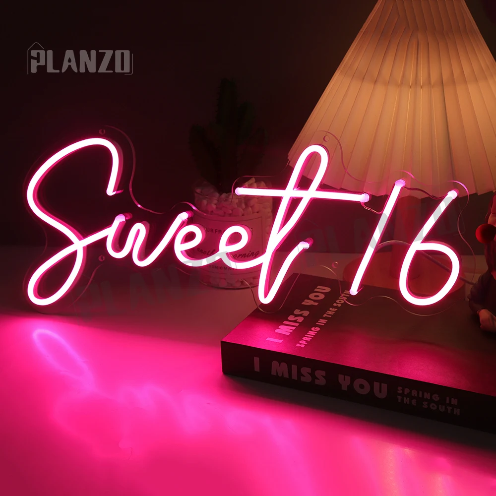 

Sweet 16 Happy Birthday 16th Neon Led Sign Room Decor For Party Celebrate Wall Decor Led Neon Light Sign to Adult Girls