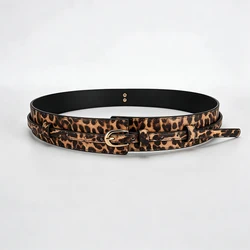 Women's U - Shaped Pin Buckle Removable PU Belt for Jeans and Wide - Leg Pants (Leopard Print)