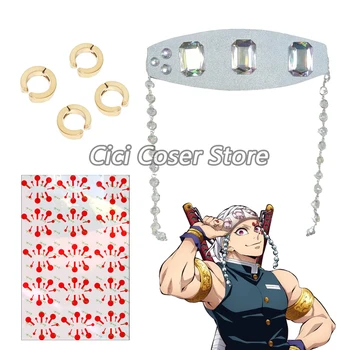 Accessori per cosplay di Uzui Tengen, copricapo, orecchini dorati, adesivi per tatuaggi, per uomo e donna, oggetti di scena per feste di Halloween, copricapo