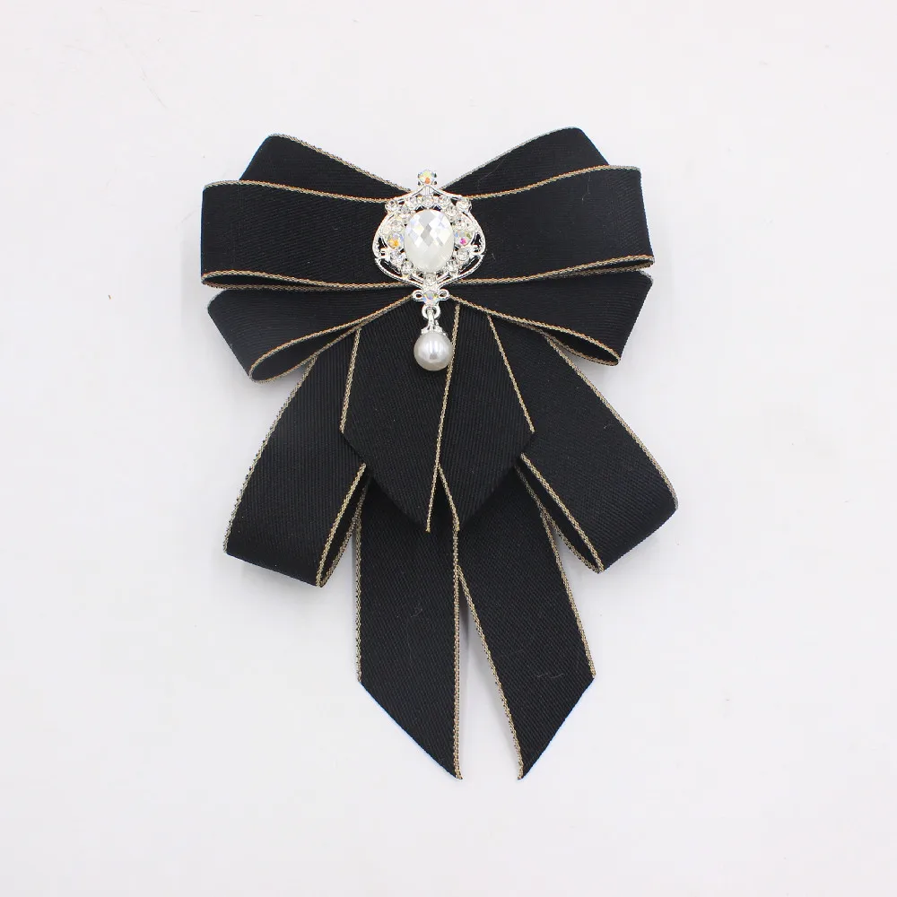Handmade fashion black ribbon bow tie rhinestone crystal fabric luxury wedding gift for women bow tie