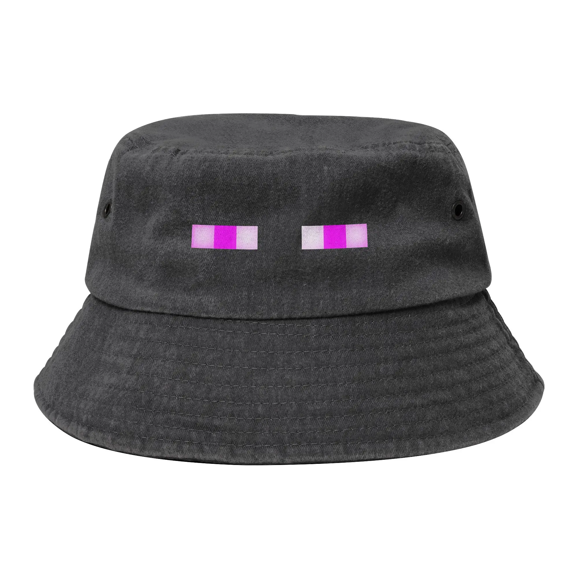 Unisex Distressed Denim Washed Bucket Hats Creepers Enderman Eyes Game Vacation Fishing Fisherman Hats Cartoon Bob Gifts Idea