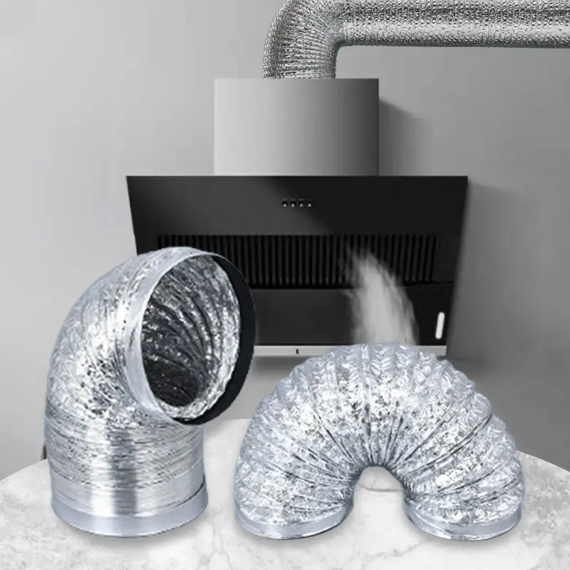 Flexible Aluminum Foil Ducting Ventilation Air Hose Double Layer Aluminum Foil Telescopic Smoke Exhaust Pipe Kitchen Range Hood