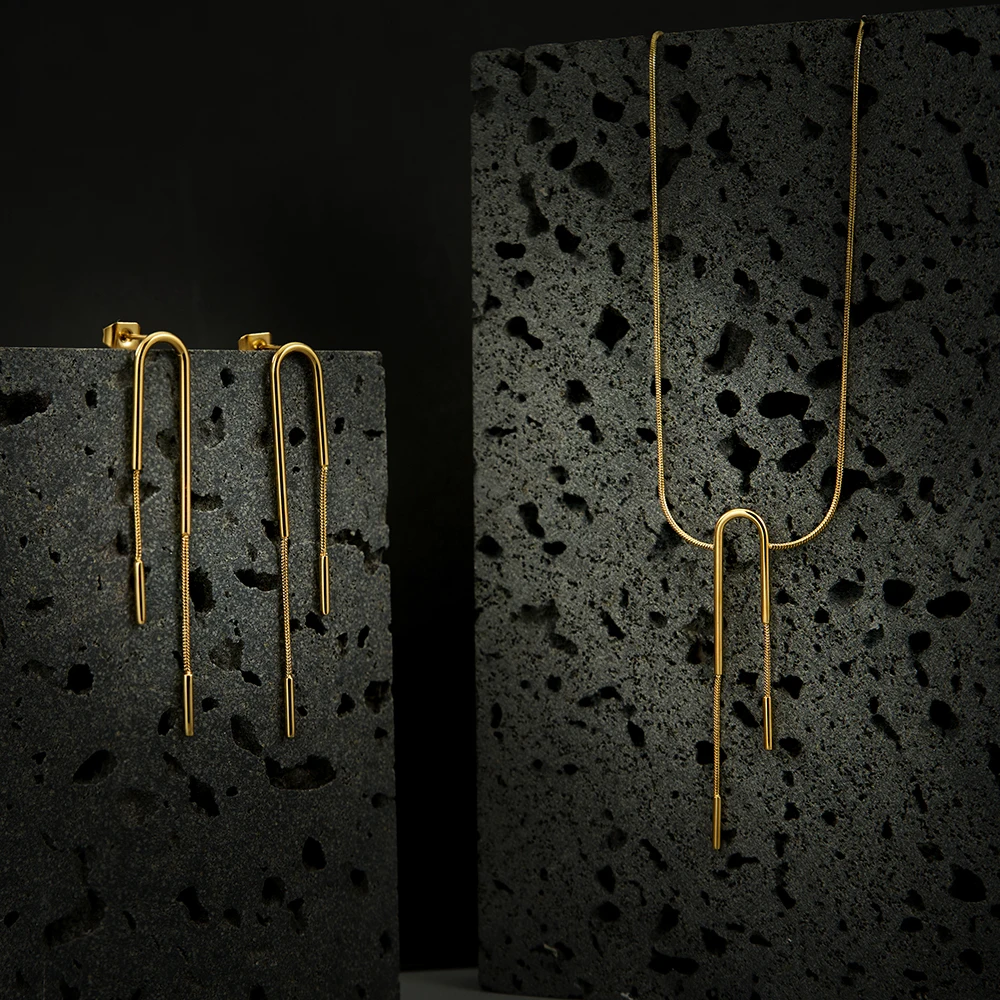 ENFASHION Pulseras Inverted U-shaped Pendant Necklace Women Stainless Steel Fashion Gold Color Jewelry Elegant Graduation 233382