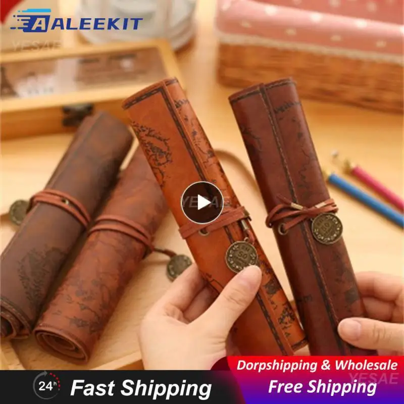 

Simple Pencil Case Durable Leather Water Proof Vintage Hand-made Retro Style Stationery Storage Pencil Case Comfortable