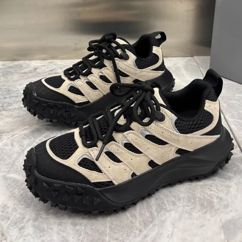 

Genuine Leather Thick Sole Mesh Breathable Soft Sole Dad Shoes Lightweight Anti Slip Wear Resistant Outdoor Sports Shoes