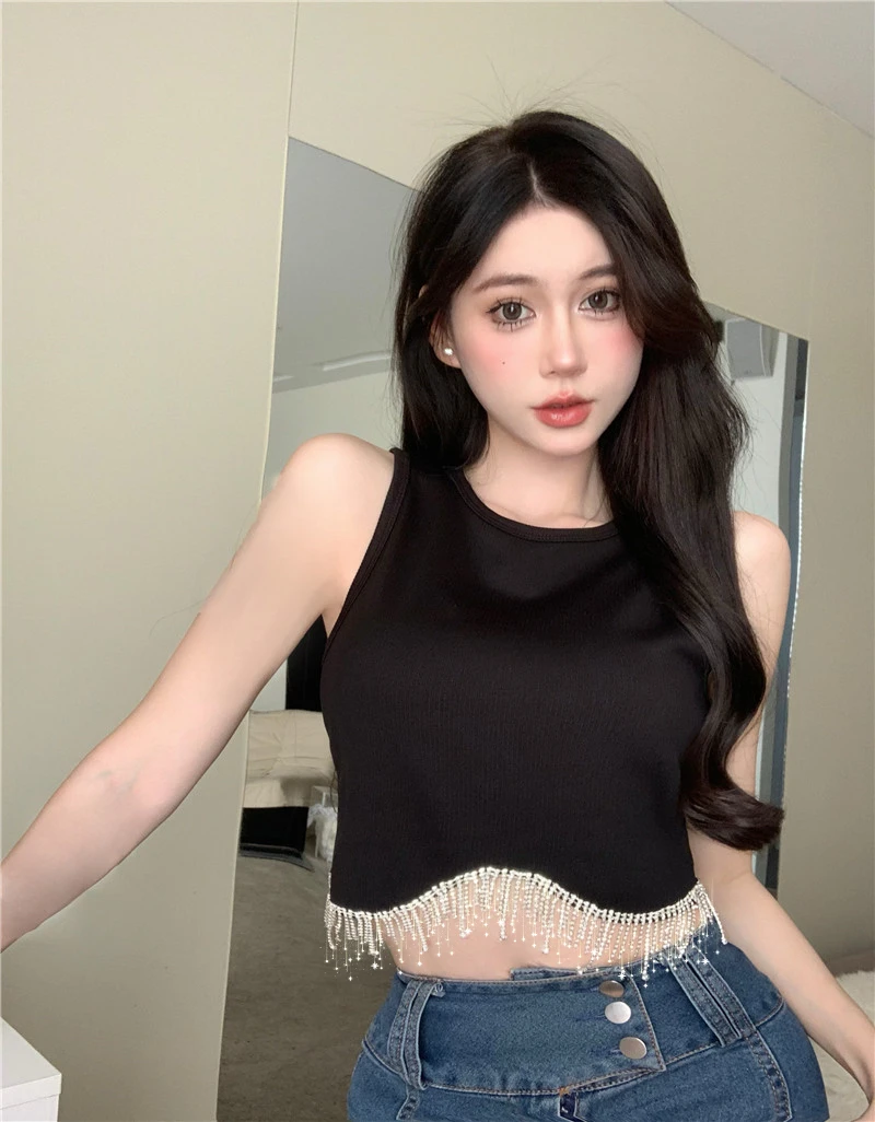 

Heavy Industry Tassel Tank Top Summer Pure Lust Spicy Girl Design Sense Short Style Outwardly Wearing Suspended Bottom Shirt Y2k