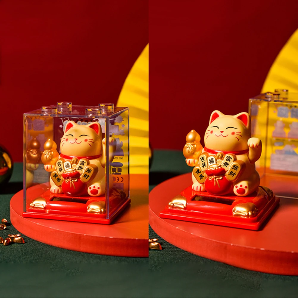 

8.3*8.1*8.1cm 3.15 Inch Solar Waving Beckoning Cat Car Bonsai Decoration Front Desk Decoration Decorative Ornaments