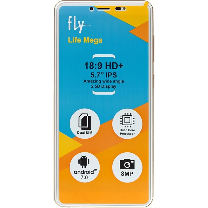 Смартфон Fly Life Mega 8Gb 1Gb золотистый 3G 4G 2Sim 5.7&quot IPS 720x1440 And7.0 8Mpix 802.11bgn GPS | Мобильные