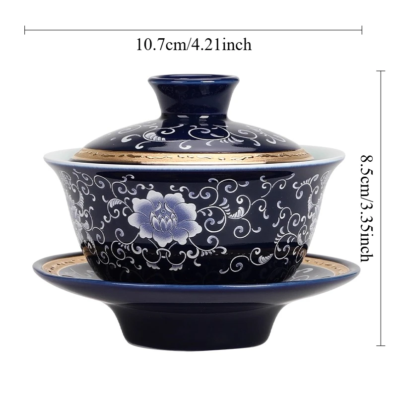 170ml Jingdezhen Blue and White Porcelain Covered Bowl Ceramic Cups High End Household Lid Bowl with Three Talents Tea Bowl