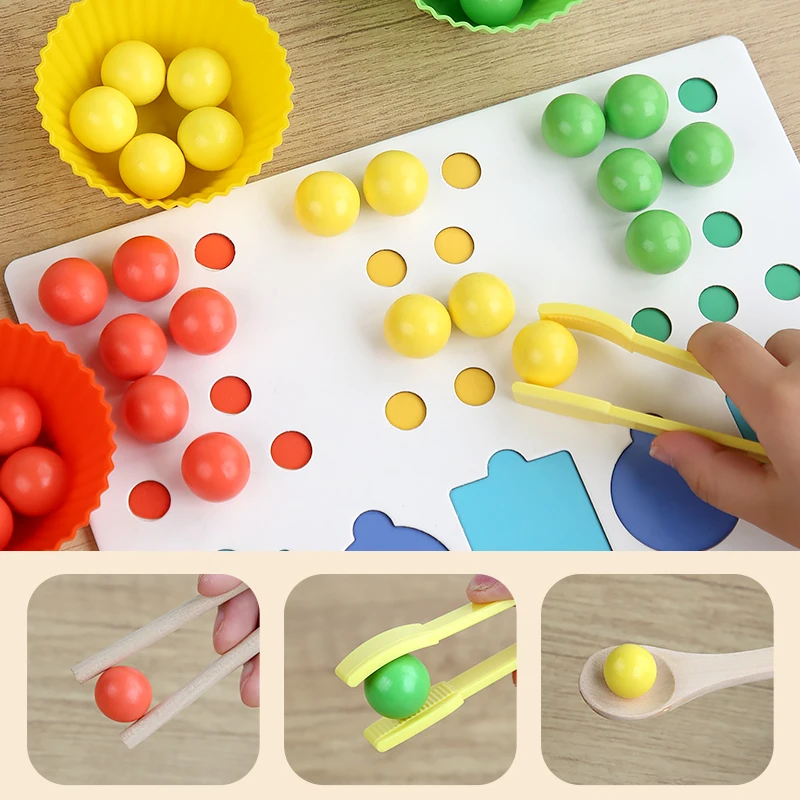 DIY Wooden Clip Beads Toy Color Sorting Matching Early Learning Educational Toys For Children Kids Fine Motor Training