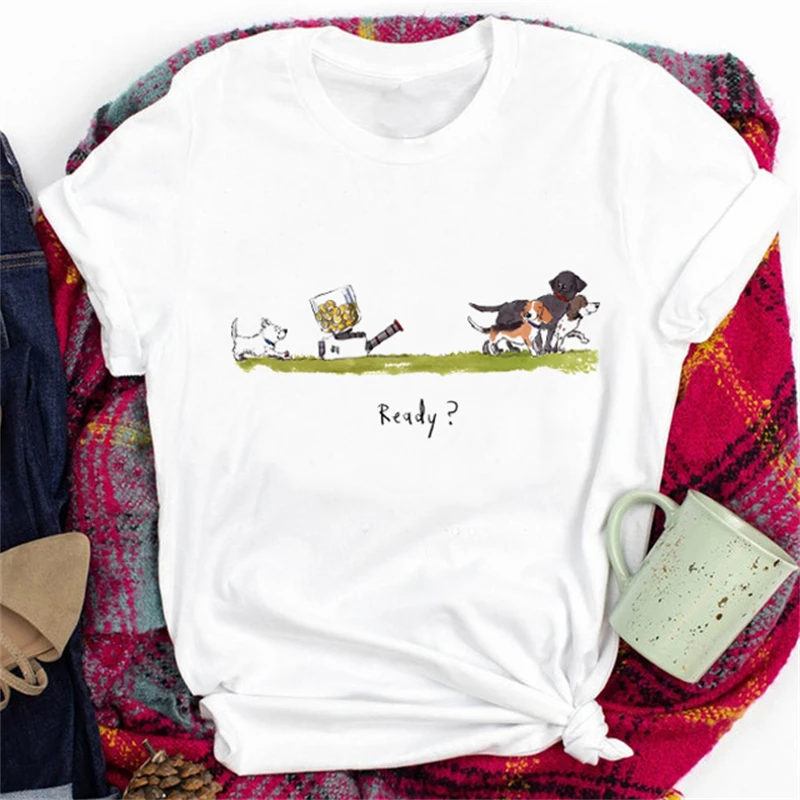 

Women's Christmas Merry Casual Versatile Women's T-shirt Fashion Winter Cartoon Fun Dog Print Fashion Short Sleeve Basic T-shirt