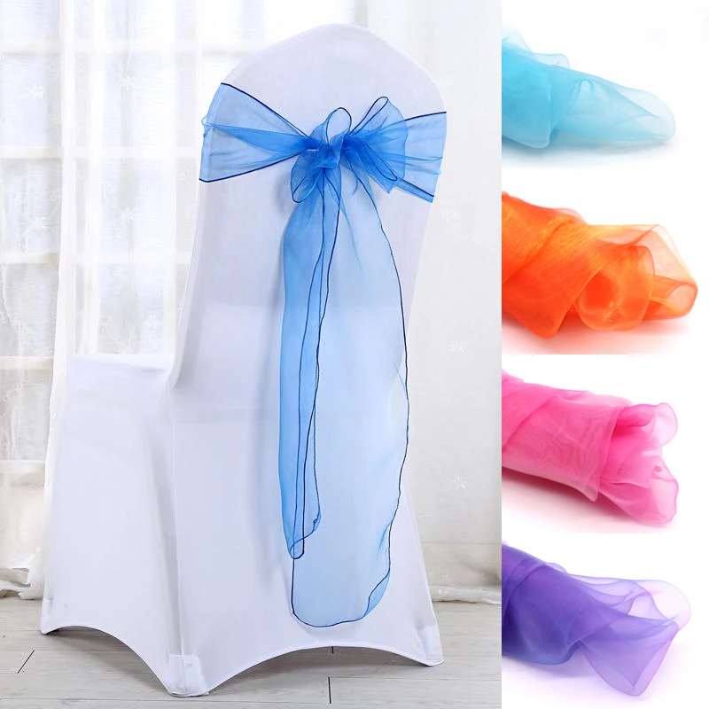 

50pcs High Quality Organza Chair Sashes Wedding Chair Sash Bow Knot Decoration Chair Band Ties for Home Hotel Wedding Banquet