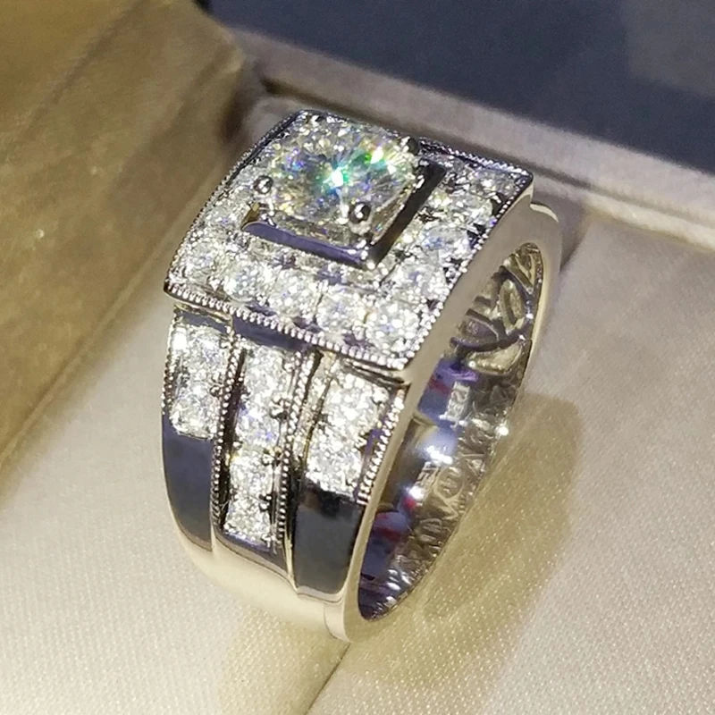 

Luxury 18K/14K/9K White Gold man Ring 2 Carat Round D VVS Moissanite Diamonds Wedding Party Engagement Anniversary Ring