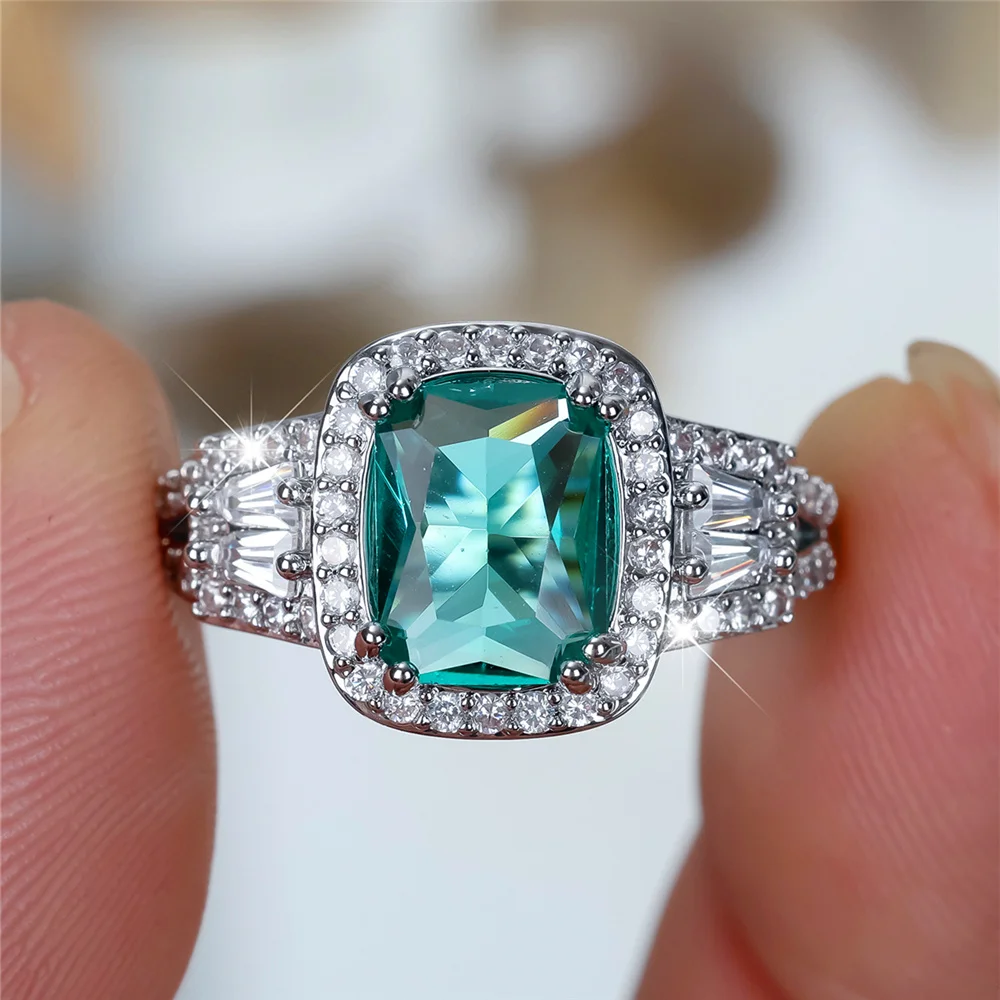 Luxury Female Crystal Zircon Stone Engagement Rings For Women Silver Color Wedding Bands Jewelry Party Gifts