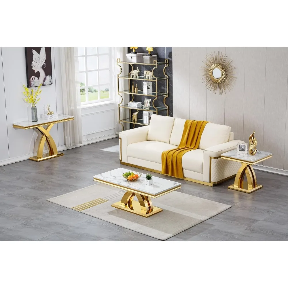 Square End Table,22.8" Modern White Faux Marble Side Table,Nightstand Bedside Table Small Accent Table with Gold Mirrored Finish 5