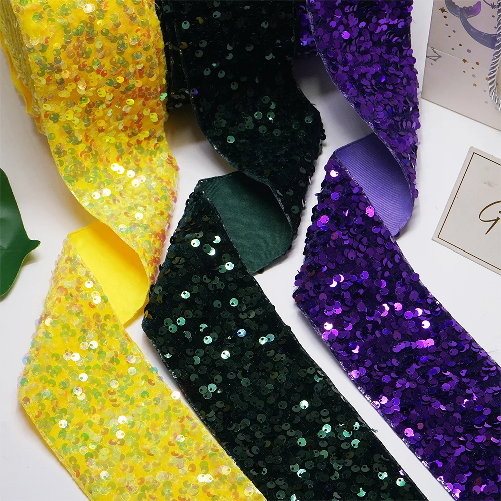3 inch 75mm 38mm Sequin Velvet Ribbon DIY Holiday Cheer Hair Bow Material Handmade Deco Accessories satin ribbons,ribbon decoration,ribbon supplies,sequins ribbon