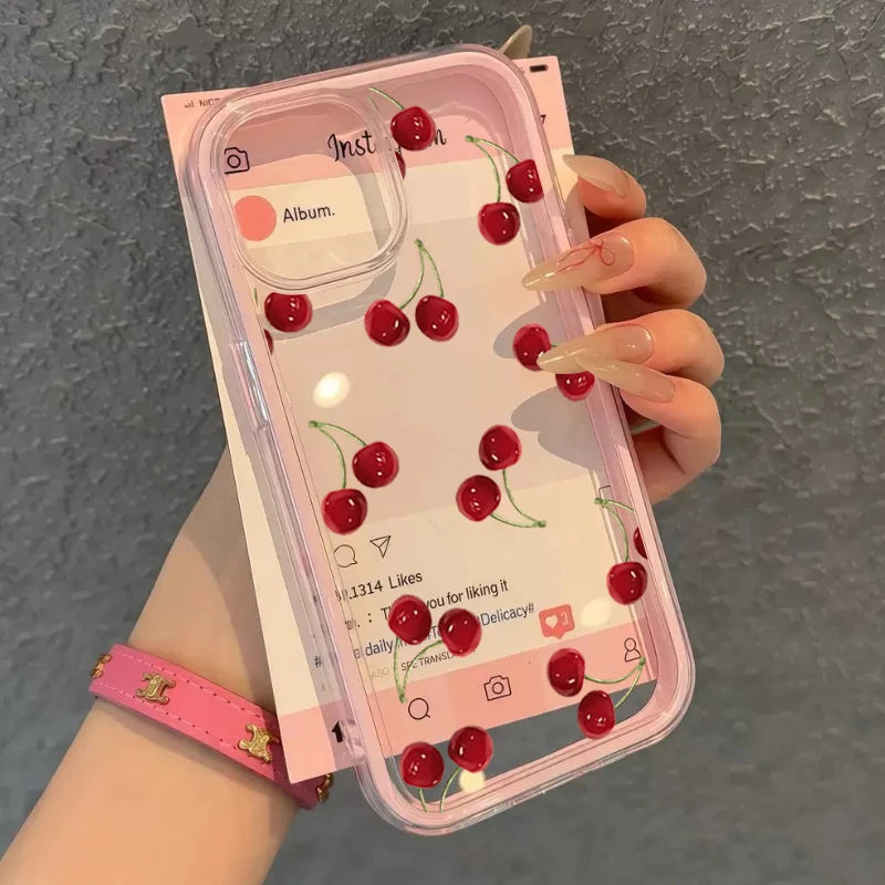 Charming Red Cherry Transparent Pink Shockproof Phone Case - Soft TPU Cover