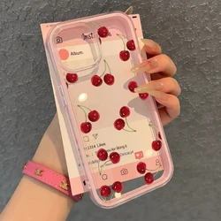 Charming Red Cherry Transparent Pink Shockproof Phone Case - Soft TPU Cover - iPhone 15 Plus (1)
