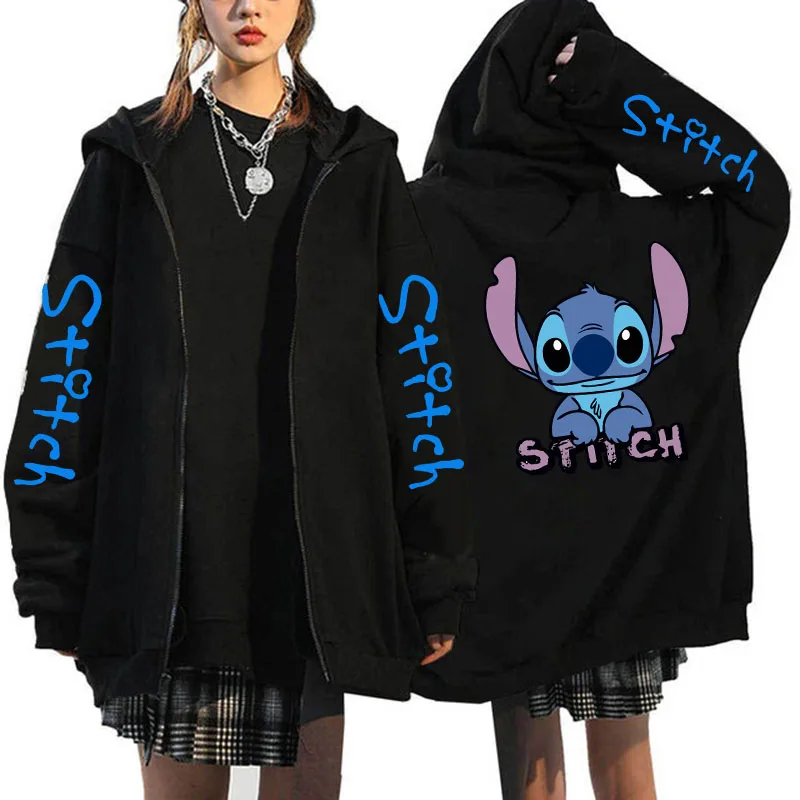 thumbnail image 1 of Sudadera con capucha Y2k de los años 90 con cremallera de Disney Stitch, sudaderas con cremallera para mujer, sudadera bonita de Anime Harajuku, ropa de calle de Manga con capucha para mujer, 1 of 4