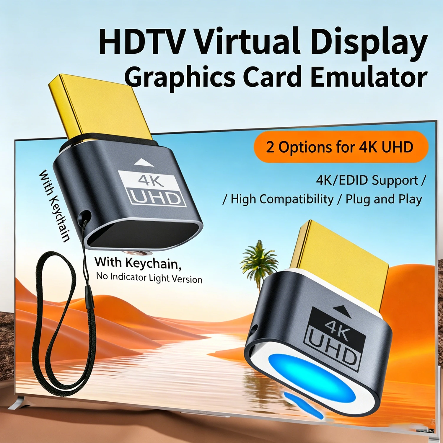4K UHD HDMI 호환 더미 플러그 가상 모니터 에뮬레이터 헤드리스 고스트 디스플레이 어댑터 HDTV 플러그 헤드리스 그래픽 카드 PC