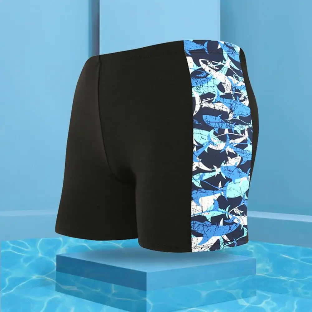 Inner Drawstring Mid-rise Swimming Trunks Lining Elastic Waistband Beach Shorts Men Shark Print Swim Shorts Beachwear