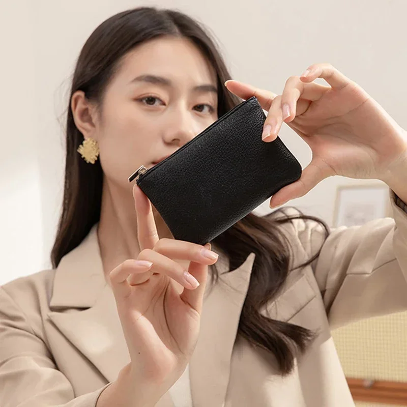 Retro Solid Color Mini Wallet Soft Leather Female Purse Coin Purse Short Wallets Zipper Keychain Clutch Bag coin purse women wallet coin wallet