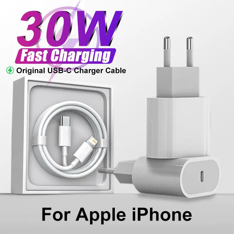 For Apple Power PD 30W Quick Charging For iPhone 14 Pro Max 13 12 11 USB-C Fast Charger X XS XR 8 Plus Cable Adapter Accessories