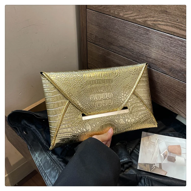 Fashion Crocodile Pattern Envelope Clutch - Size Comparison