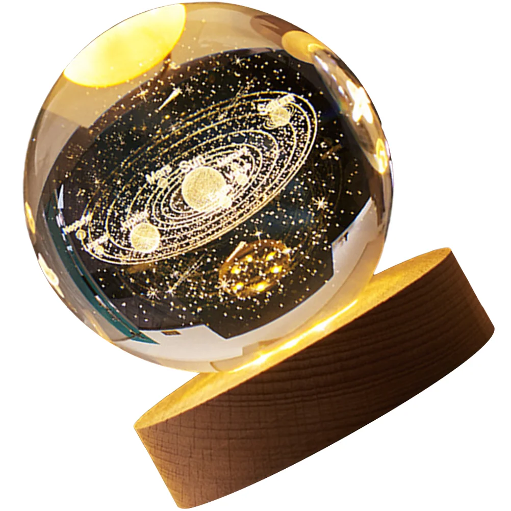 

3D Crystal Ball Night Light Crystal Ball Lamp Wooden Base 3D Night Lamp Glass Planet Light Ball Lamp Desk Bedroom Decor Birthday