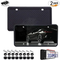 Silicone License Plate Frame Set with Screws - Durable Automotive Exterior Accessory (Black)