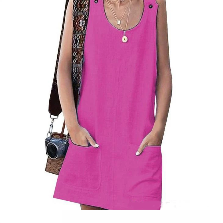 

2022 New Temperament Commuter Women's Solid Color Dress 7 Colors 7 Sizes Hot Selling Solid Color Cotton Linen Strap Jumpsuit