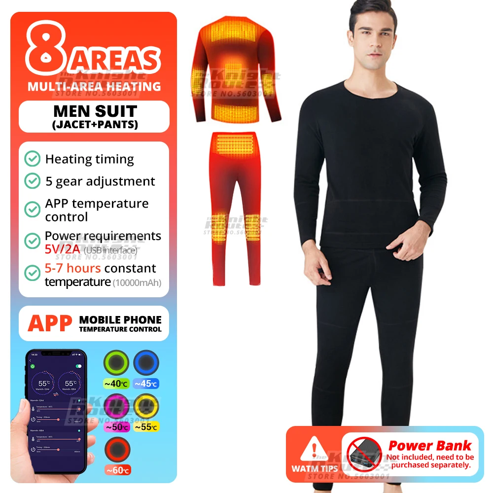 Ropa interior calefactable para invierno, traje con Control de aplicaciones de teléfonos inteligentes, temperatura USB, batería, forro polar térmico, chaqueta de Moto para - hiperBUY
