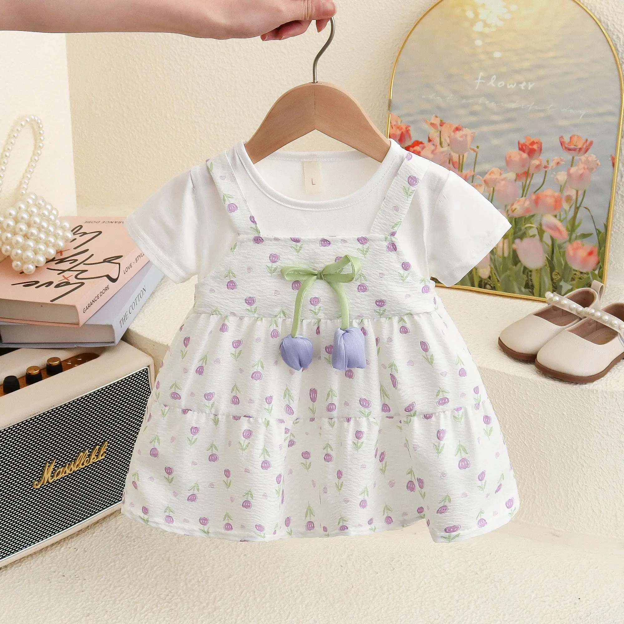 Baby Girl Dress Flower Printed Breath Short Sleeve Dress Children Princess Party Birthday Clothes girls dress baby girl dress 3027427