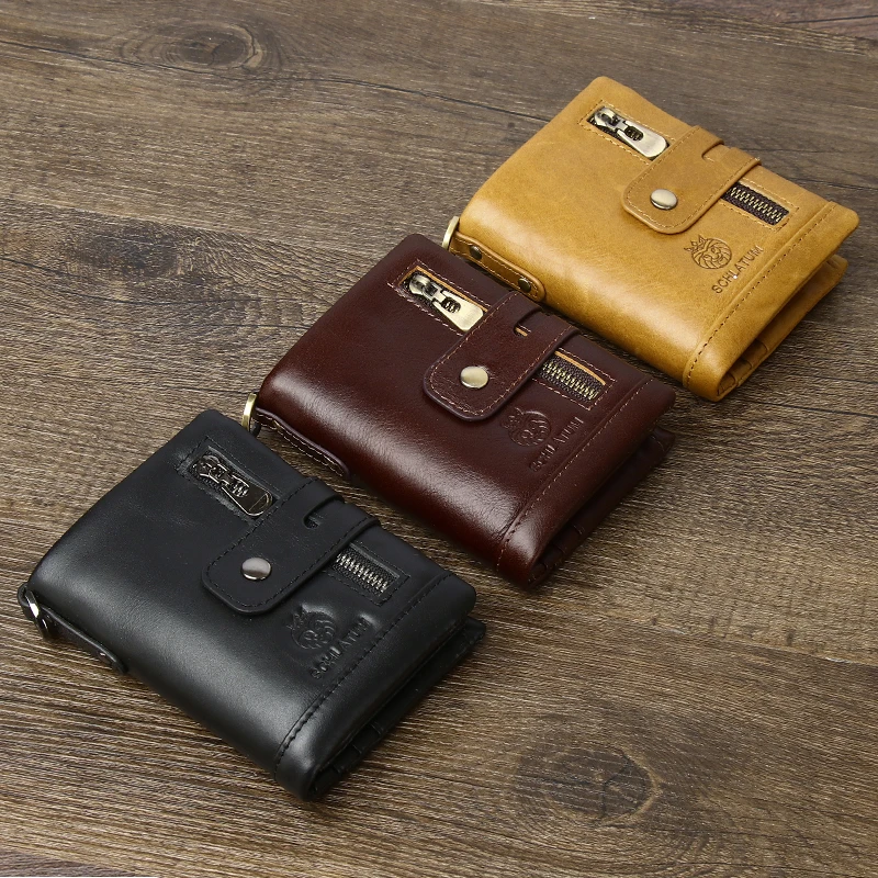 SCHLATUM Men Leather Wallet Fashion Short Zipper RFID Purses New Style Multifunction Credit Business Card Holder 6