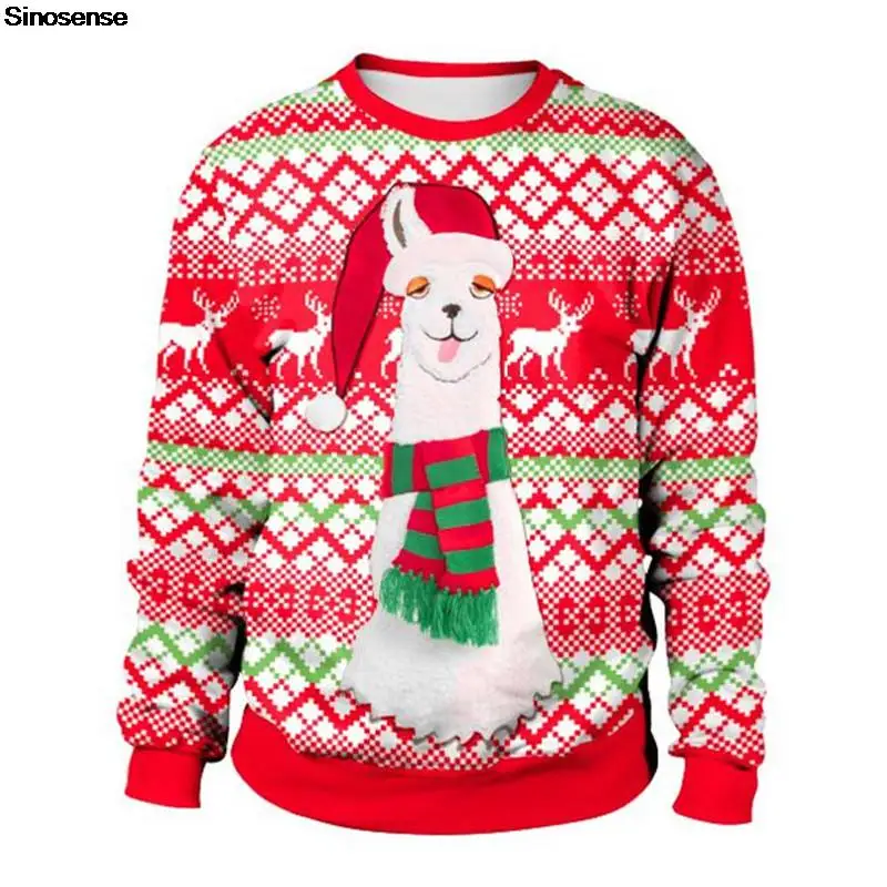 

Men Women Autumn Winter Ugly Christmas Sweater 3D Funny Alpaca Pirnt Crewneck Long Sleeve Sweatshirt Xmas Sweaters Jumpers Tops