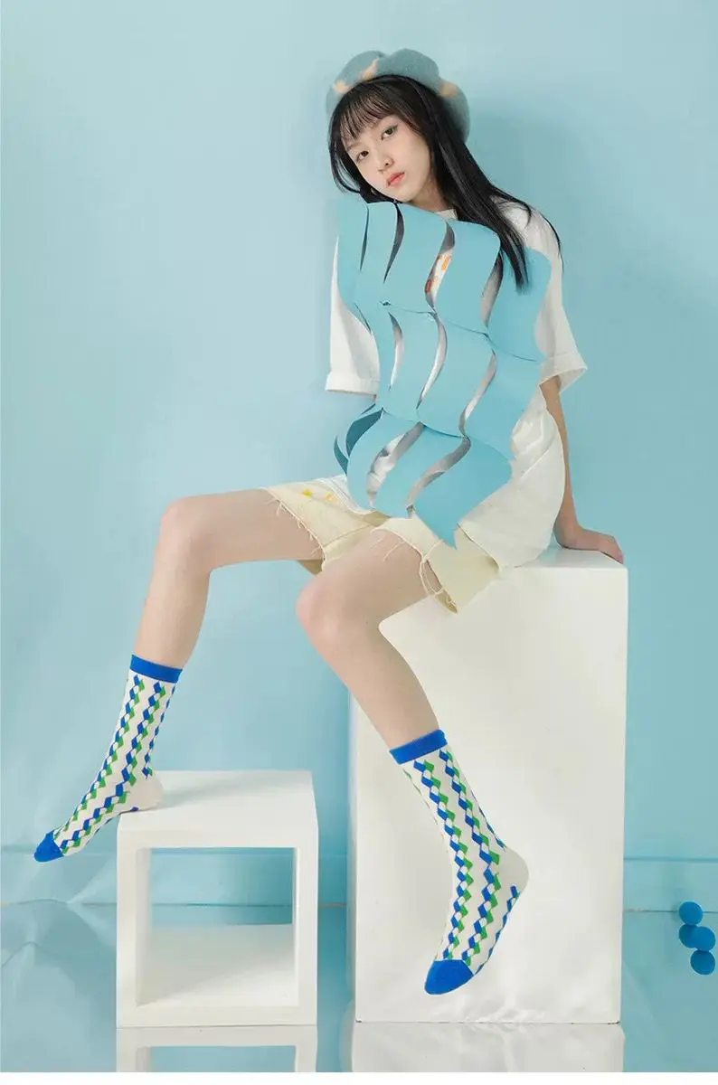 JACQUES WOLF Spring/Summer New Blue Ocean Art Design Trend Personality Fashion Women's Socks Mid Tube Socks orange knee high socks