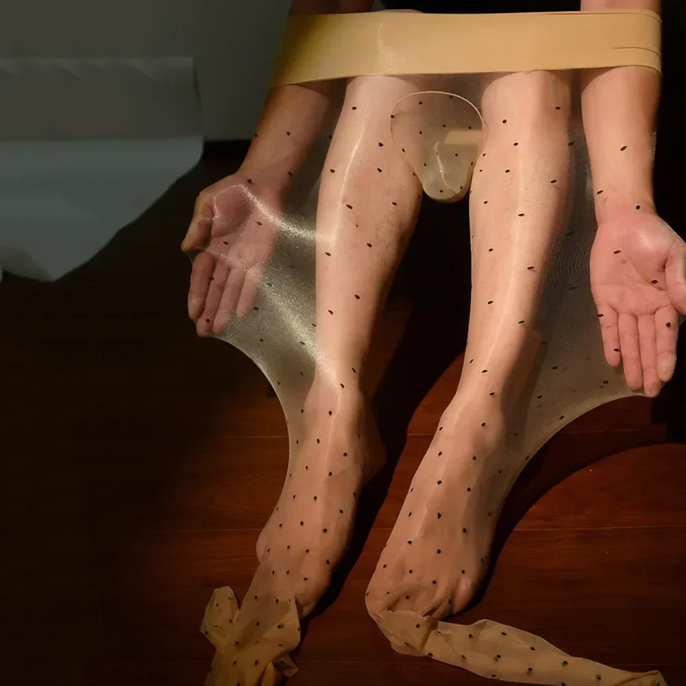 Men Leotard Sexy Spots Mesh Long Socks Nightclub See Through Stockings Pantyhose Tight Hosiery Seamless