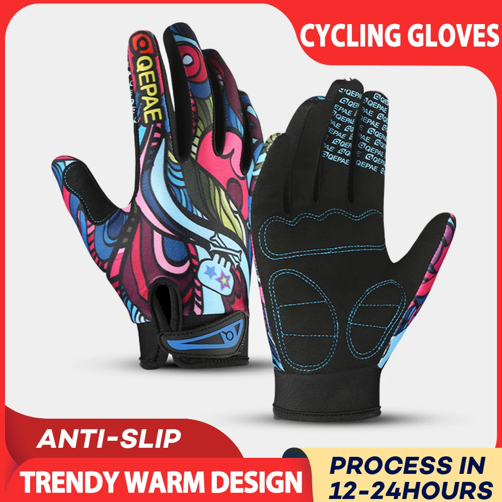 Qepae Full Finger Cycling Gloves Men's Women's Padded Bike Cycle MTB Gloves 