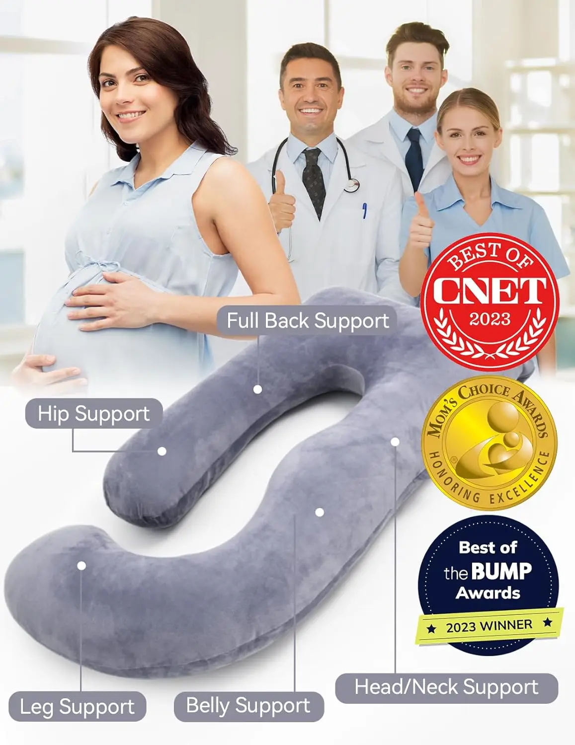 Momcozy Pregnancy Pillows for Sleeping, U Shaped Full Body Maternity Pillow with Removable Cover