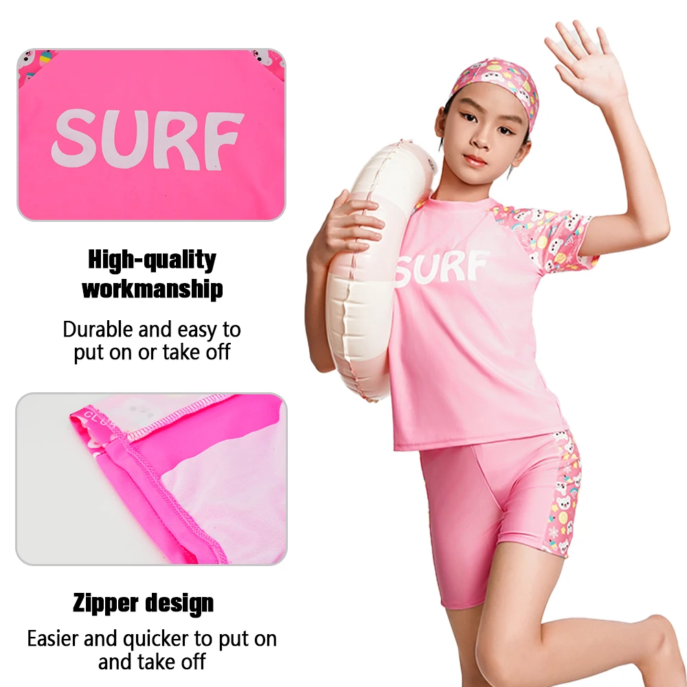 1pc Childrens Swimsuit Girls Split Short Sleeve Medium Children Cartoon Cute Quick Drying Swimsuit Set Child Two-Piece Suits