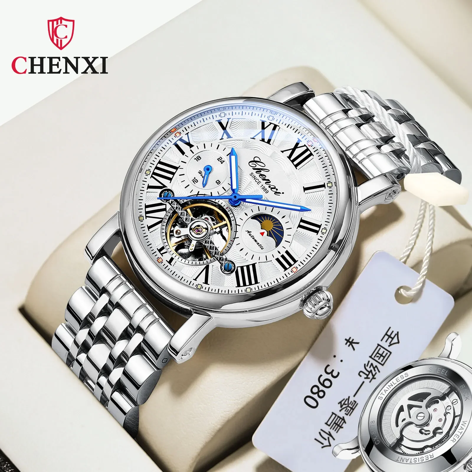 CHENXI High Grade Men Business Wrist Watch Automatic Hollow Flywheel Luminous Waterproof Mechanical Watch Men