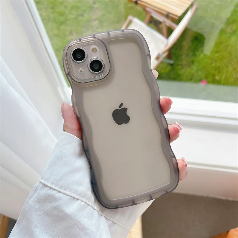 Fashion Cute Transparent Curly Wave Case for iPhone 11 12 13 Pro Max 13Pro X XR XS 7 8 Plus Soft Silicone Shockproof Bumper Capa iphone 11 Pro Max  cover