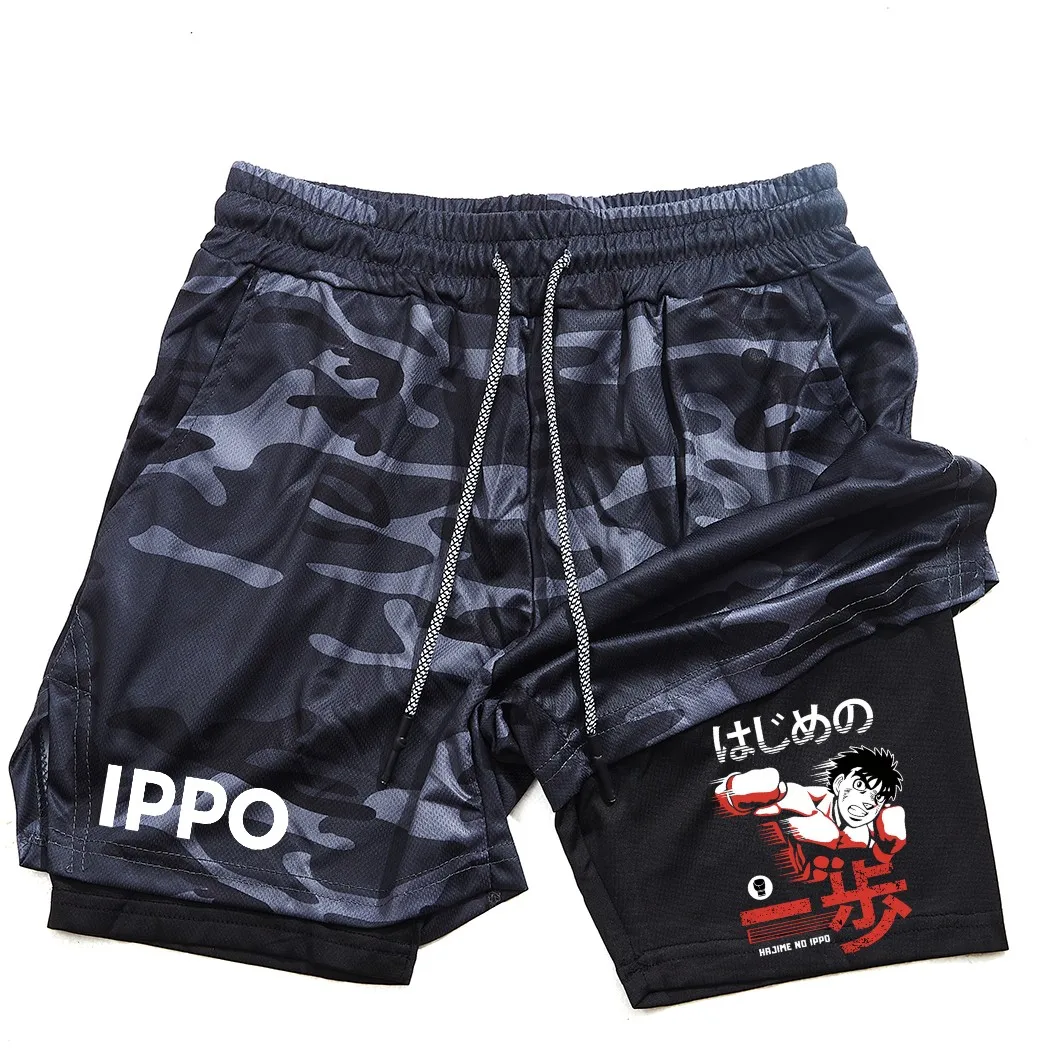 Anime IPPO Print 2 in 1 Compression Shorts for Men Athletic Performance Gym Shorts with Pockets Quick Dry Fitness Workout Boxing 5