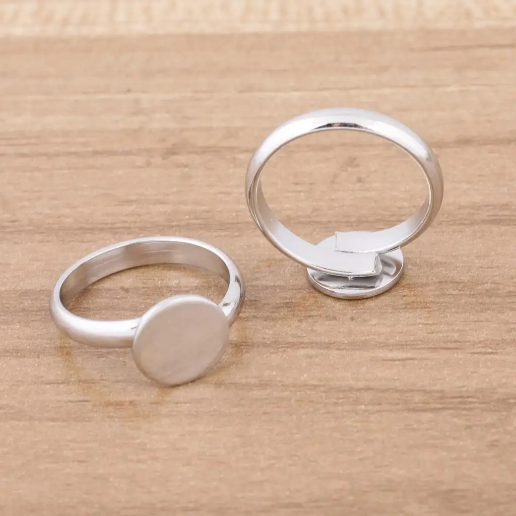 10pcs 스테인레스 스틸 조정 가능한 10mm 원형 패드 링 기본 공백 Diy Fingerring 베젤 설정 보석 만들기 용품