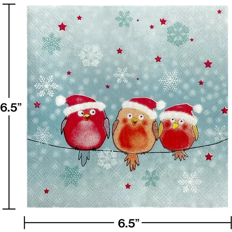 20pcs/Pac Christmas Three Little Birds Printed Napkins Handkerchiefs Birthday Party Tissue Paper For Restaurant Decorations paper napkins tissue paper decoration